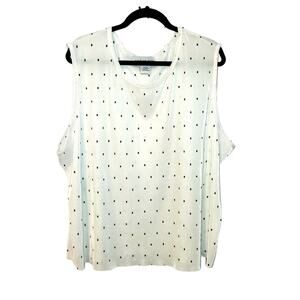 CST Studio Women's Top 3X Sleeveless Scoop Neck Crinkles White Black Dot Y2K 90s
